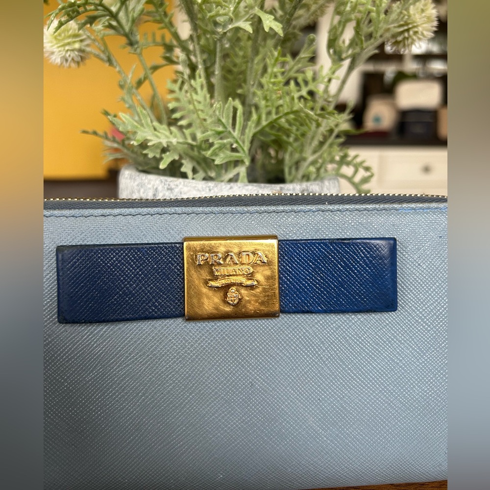 Prada Saffiano Leather Blue Bow Long Zippy Wallet - Picture 9 of 10